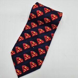 Superman Tie‎ Mens DC Comics Iconic Shield Logo Necktie Polyester Blue Red